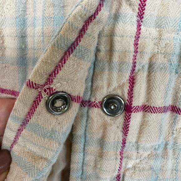 Quilted Plaid Shacket Jacket Womens Medium Pearl Snaps Western Hooded Peach‎ - Picture 8 of 14